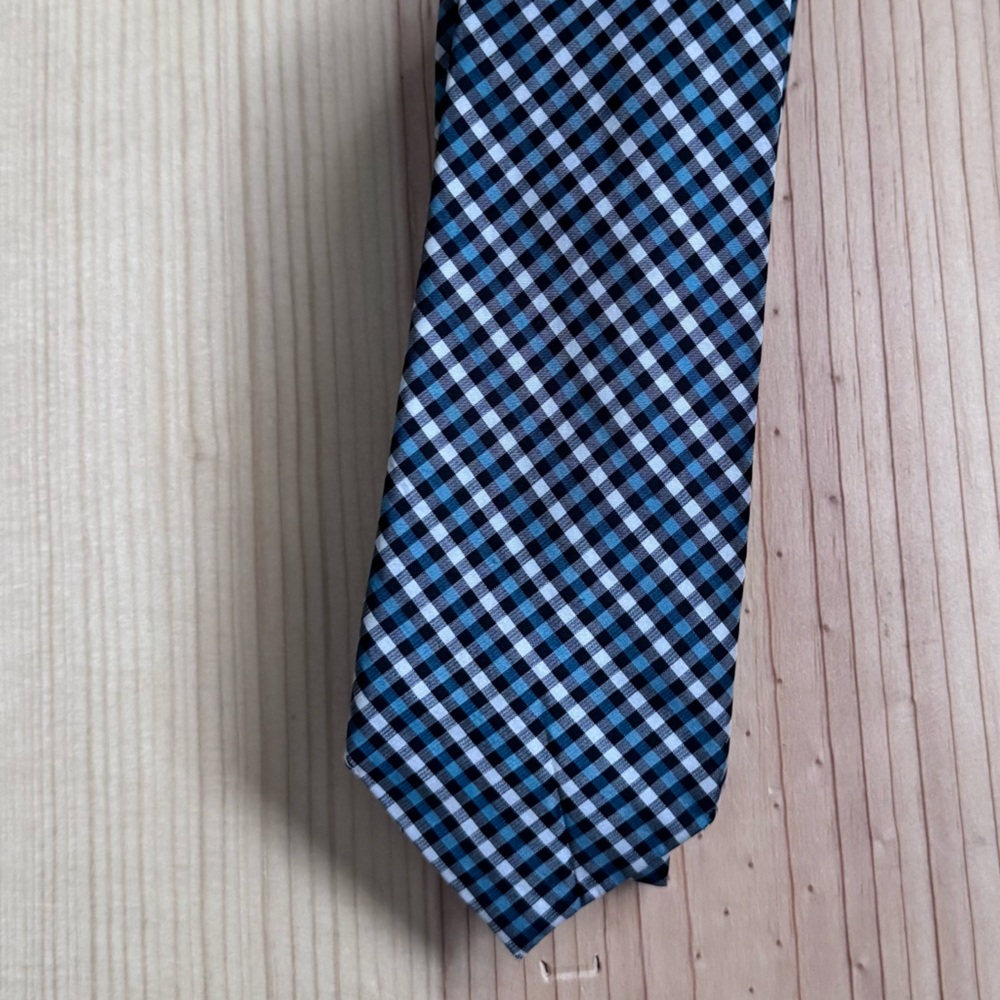 2/$20 Original Penguin 100% Silk Gingham Check Tie – Blue Black White